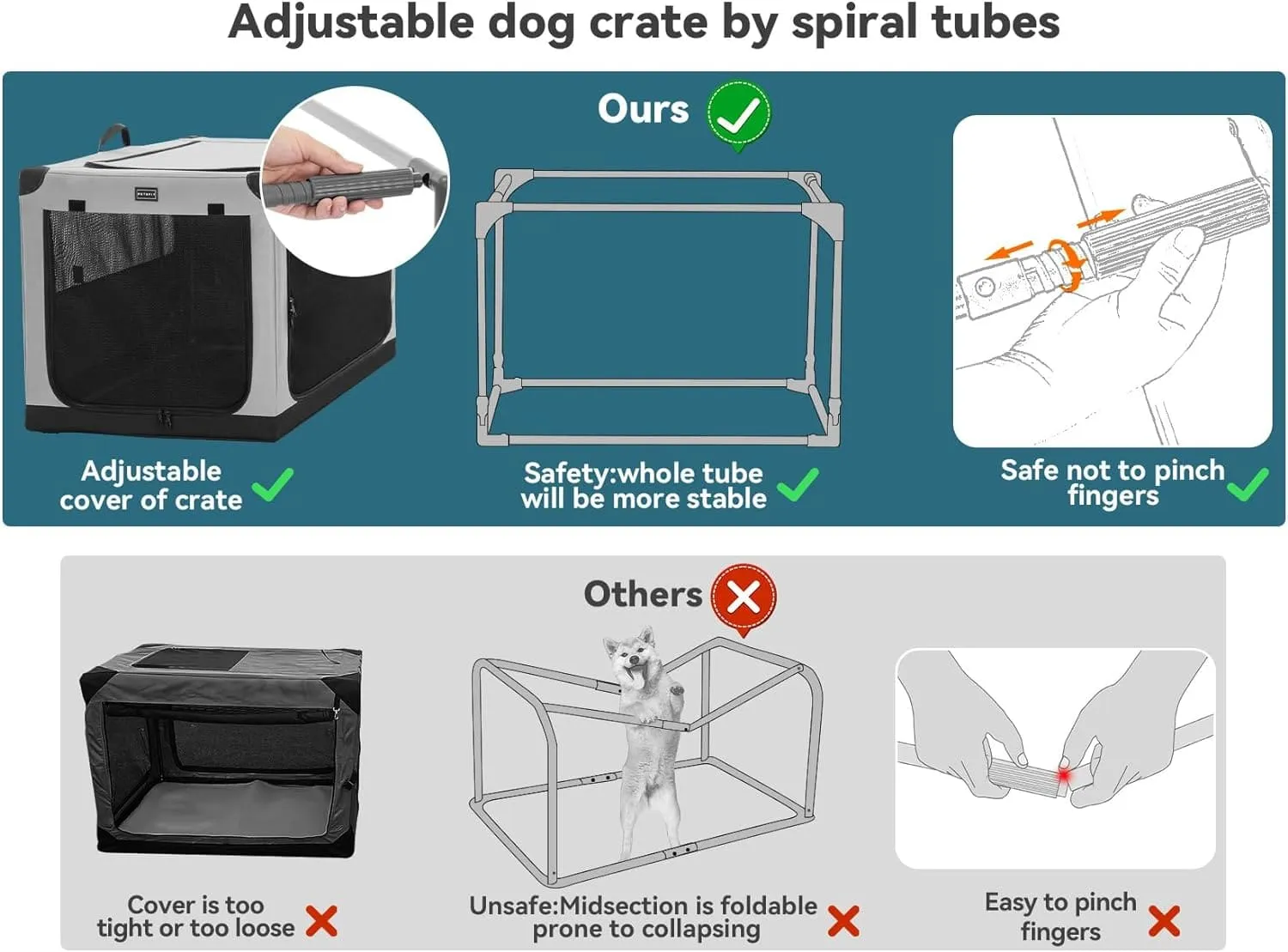 PETSFIT Portable Soft Collapsible Dog Crate Light Gray