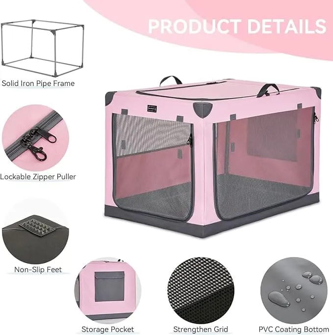 PETSFIT Portable Soft Collapsible Dog Crate Pink