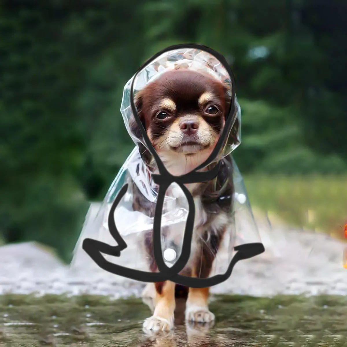 Puppy Raincoat for Small Dogs Black Edge Transparency Pet Raincoat Waterproof Cloak Pet Hooded Raincoat Jacket,Size Medium