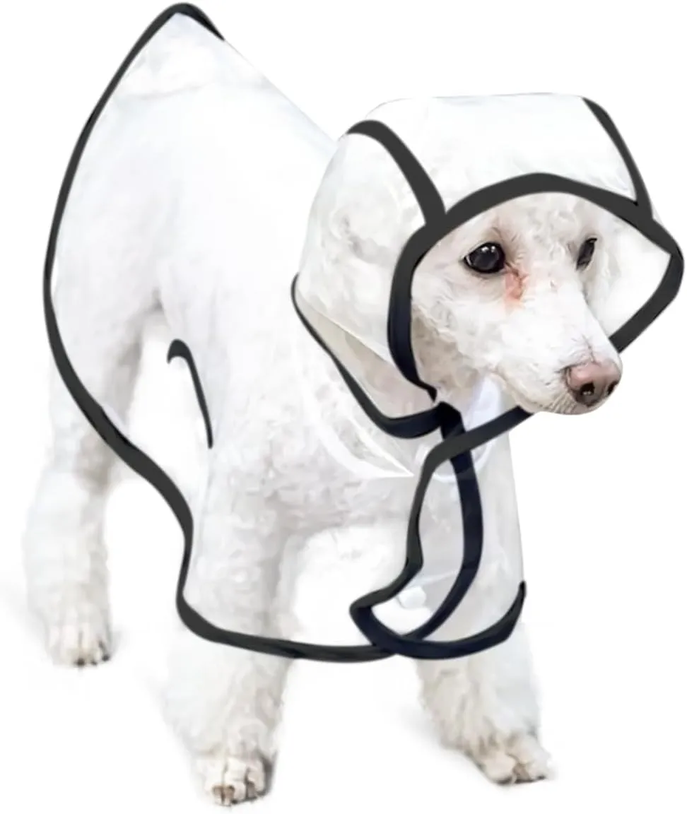 Puppy Raincoat for Small Dogs Black Edge Transparency Pet Raincoat Waterproof Cloak Pet Hooded Raincoat Jacket,Size Medium