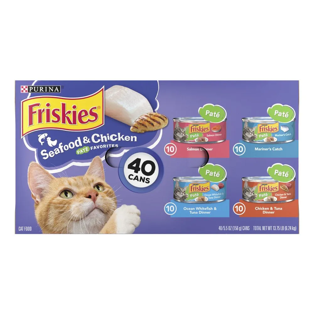 Purina  Pate Wet Cat Food, Soft Seafood & Chicken Variety Pack, 5.5 Oz Cans (40 Pack)