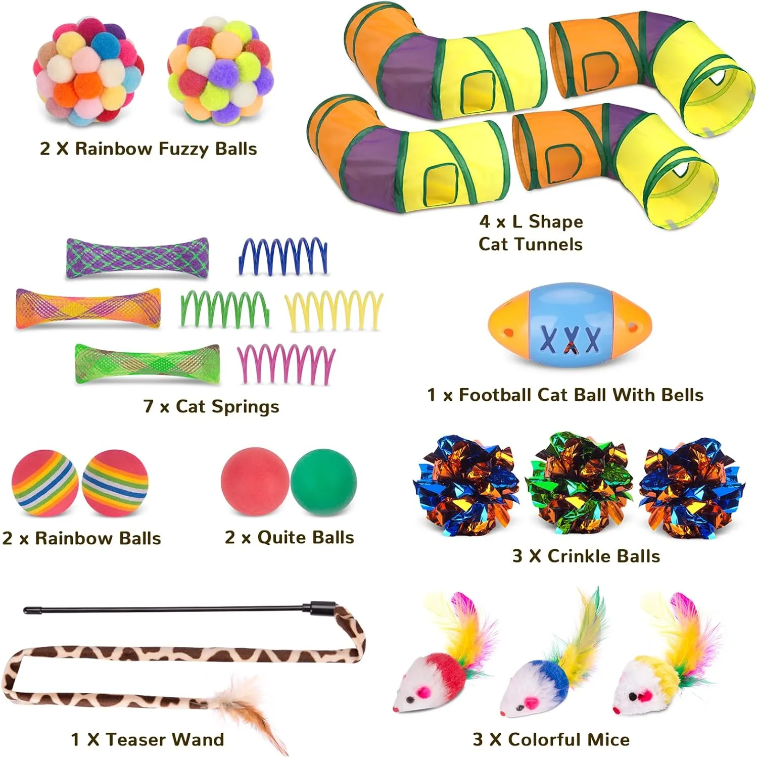 Retro Shaw Cat Tunnel with Toys Set, Interactive Kitten Toy for Indoor Cats Kitty,Kitten Tube Tent Feather Wand Teaser Bell Fuzzy Ball Springs Mouse (25 Pcs Extra Large cat Tunnel Toys Set)