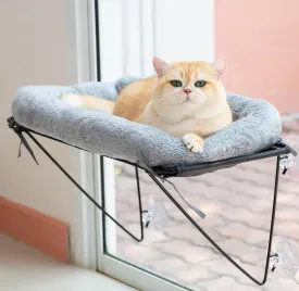 ROOVE Cat Window Perch  Luxury Cozy Hammock with Ultra-Soft Cover, Sturdy Metal Frame & 4 Strong Suction Cups, Durable Window Bed for Large Indoor Cats & Kittens to Lounge, Rest, and Observe (Grey)