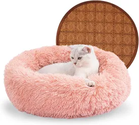 Round Fluffy Pet Bed Indoor Cat Bed, Donut Bed for Dogs and Cats, Washable Round Pet Bed, Non Slip BottomBring a Circular pet Cooling mat
