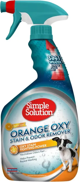 Simple Solution Oxy Charged Pet Stain and Odor Remover | Eliminates Pet Stains and Odors with 3X Cleaning Power | Orange Scent | 32 Ounces