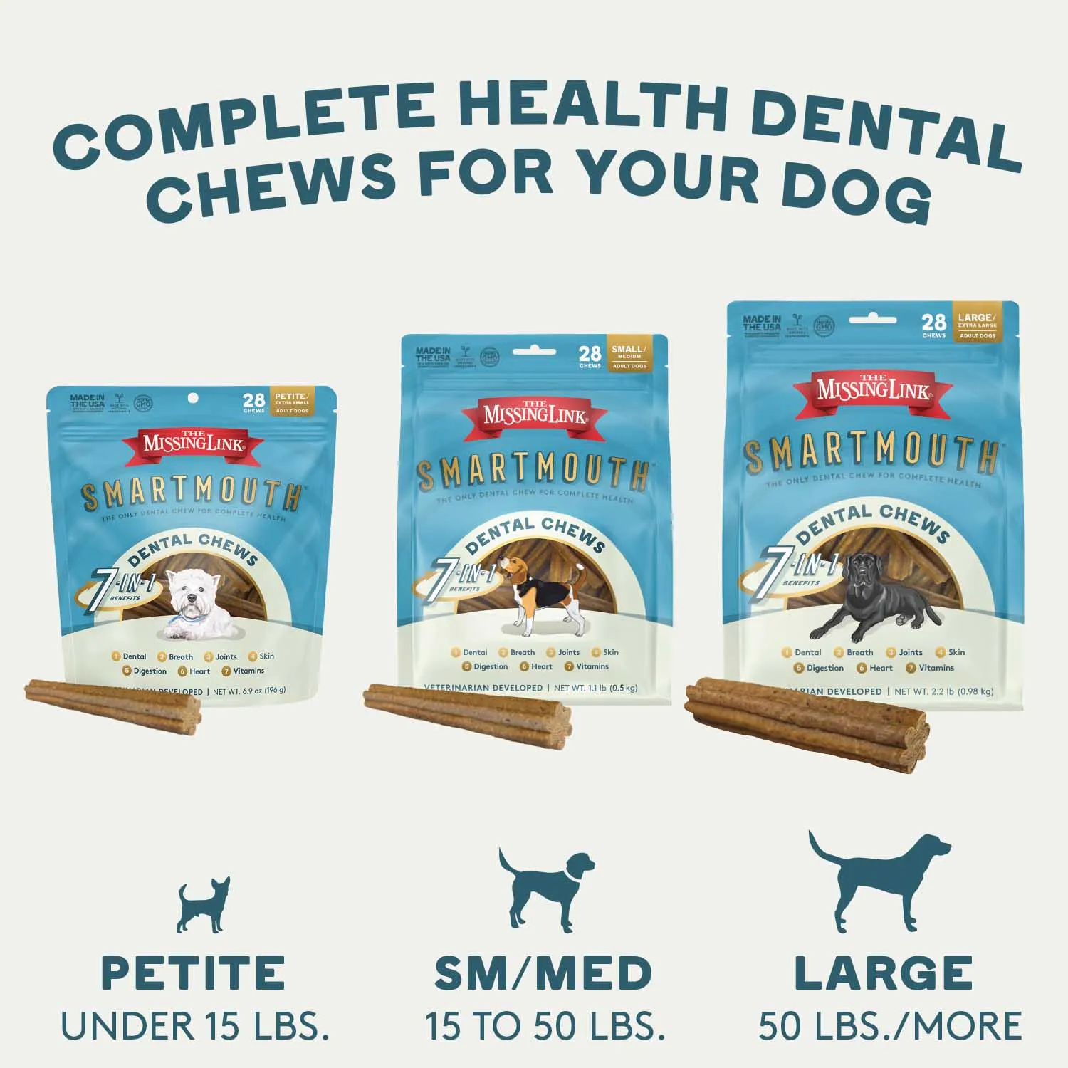 Smartmouth 7-in-1 Dental Chews for Dogs, L/XL, 28 ct