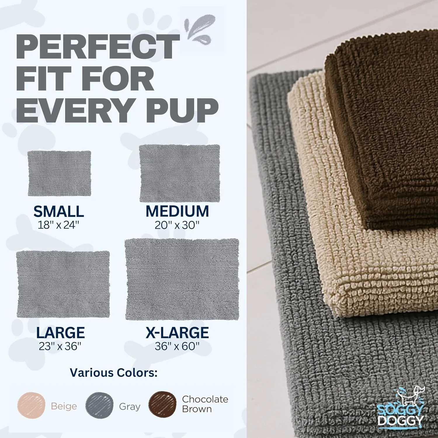 Soggy Doggy Crate Mate Dog Bed | Gray | Medium (20 x 30) | Microfiber Chenille Mat, Travel Bed for Dog | Ultra-Absorbent Kennel Plush Pad