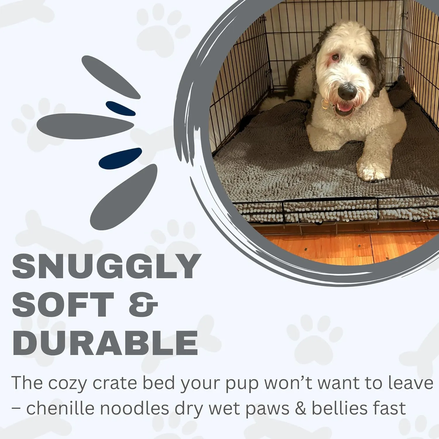 Soggy Doggy Crate Mate Dog Bed | Gray | Medium (20 x 30) | Microfiber Chenille Mat, Travel Bed for Dog | Ultra-Absorbent Kennel Plush Pad