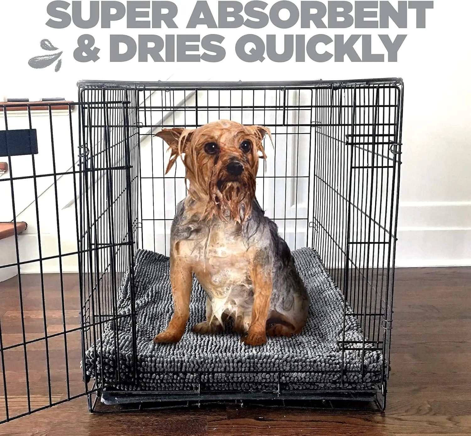 Soggy Doggy Crate Mate Dog Bed | Gray | Medium (20 x 30) | Microfiber Chenille Mat, Travel Bed for Dog | Ultra-Absorbent Kennel Plush Pad