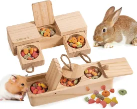 SoulThink Interactive Wooden Pet Rabbit Toys - Sniff n' Snack Bunny Chew Toys for Rabbit Treats, Suited as Guinea Pig Toys, Hamster Toys for Boredom, Bunny Toys for Rabbits Keep Busy (2 Sets)