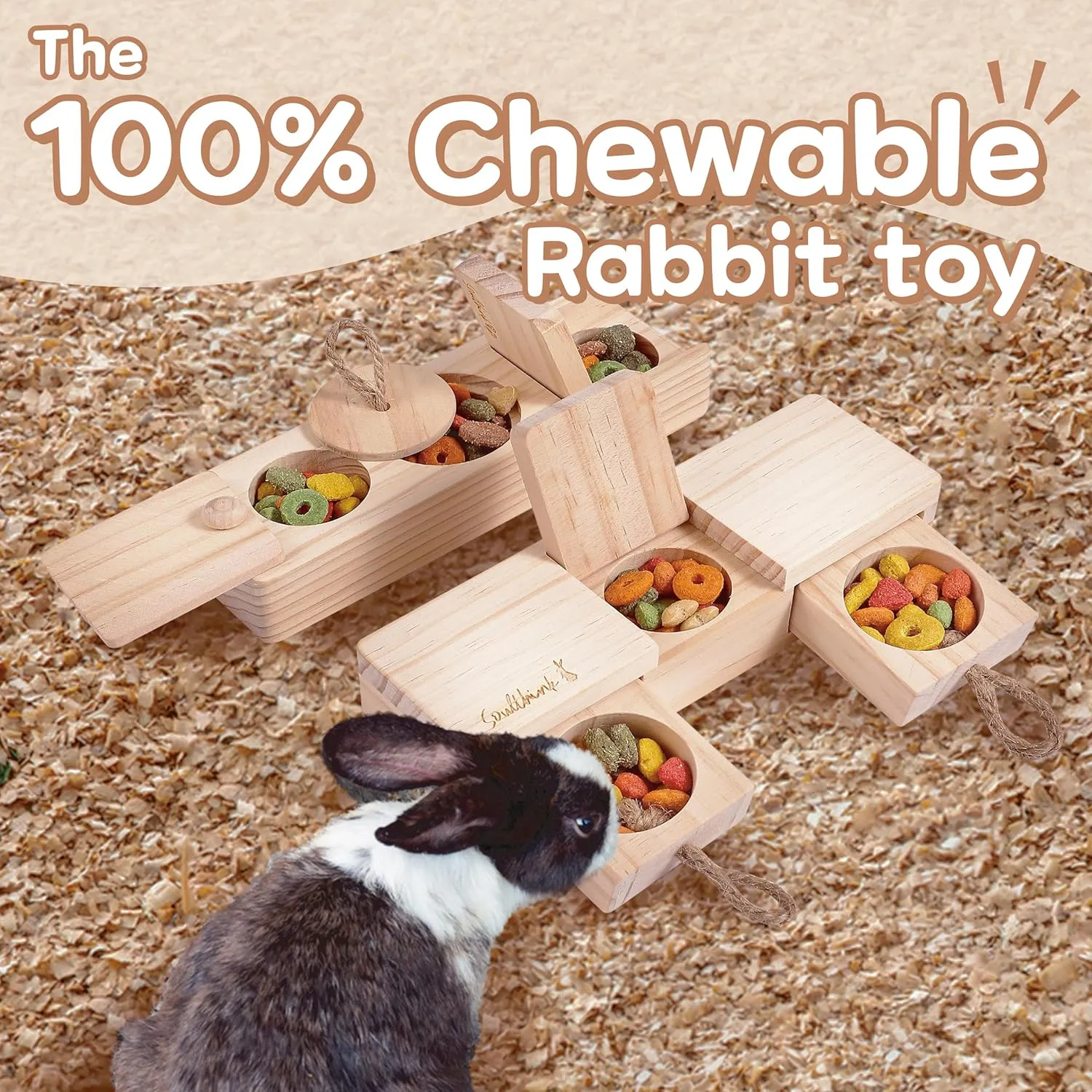 SoulThink Interactive Wooden Pet Rabbit Toys - Sniff n' Snack Bunny Chew Toys for Rabbit Treats, Suited as Guinea Pig Toys, Hamster Toys for Boredom, Bunny Toys for Rabbits Keep Busy (2 Sets)