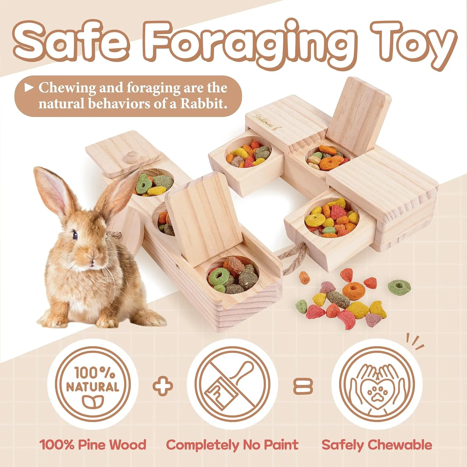 SoulThink Interactive Wooden Pet Rabbit Toys - Sniff n' Snack Bunny Chew Toys for Rabbit Treats, Suited as Guinea Pig Toys, Hamster Toys for Boredom, Bunny Toys for Rabbits Keep Busy (2 Sets)