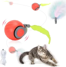 Speed Moving Tail 2.0 3.0 Interactive Cat Toy Ball for Bored Indoor Moving Cat Toy Smart Ball Rechargeable Automatic Mouse Chasing Toy Two Speed Adjustment (Orange)