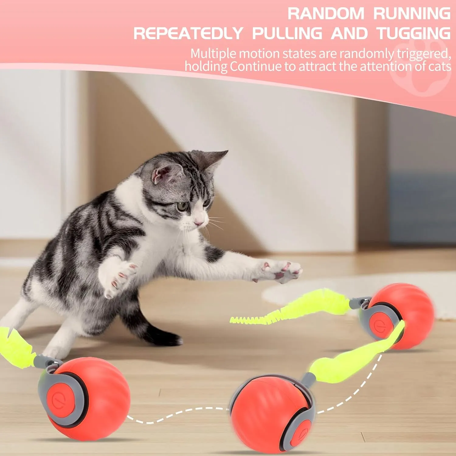 Speed Moving Tail 2.0 3.0 Interactive Cat Toy Ball for Bored Indoor Moving Cat Toy Smart Ball Rechargeable Automatic Mouse Chasing Toy Two Speed Adjustment (Orange)