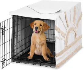 Sweet Jojo Designs 36in. Medium Dog Crate Cover (Boho Chic Sun) Pet Cage, Kennel Covers (Bohemian, Farmhouse, Southwestern, Elegant, Modern, Minimalist, Macrame, Tuft, Trim, Solid Ivory Cotton Fringe)