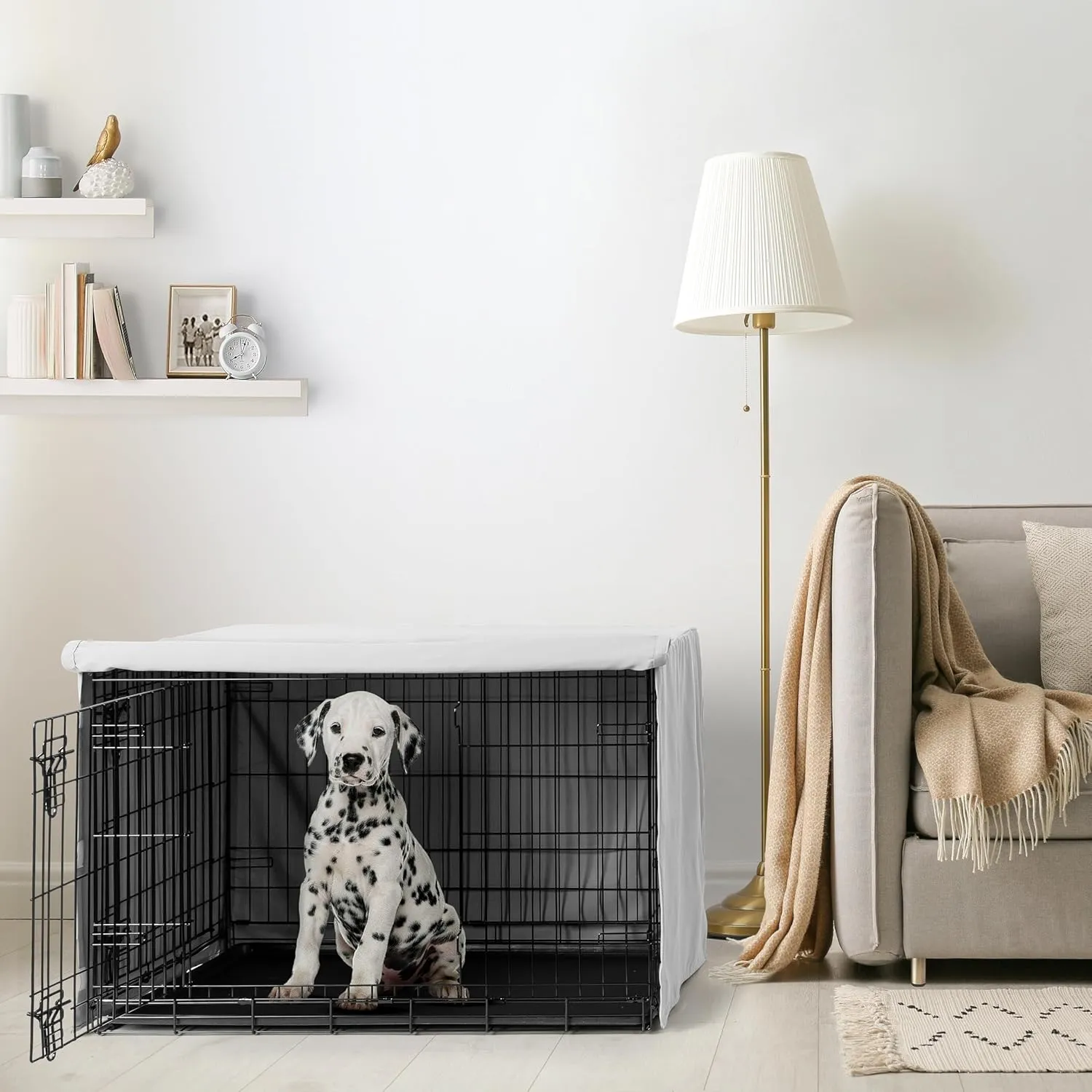 Sweet Jojo Designs 36in. Medium Dog Crate Cover (Boho Chic Sun) Pet Cage, Kennel Covers (Bohemian, Farmhouse, Southwestern, Elegant, Modern, Minimalist, Macrame, Tuft, Trim, Solid Ivory Cotton Fringe)