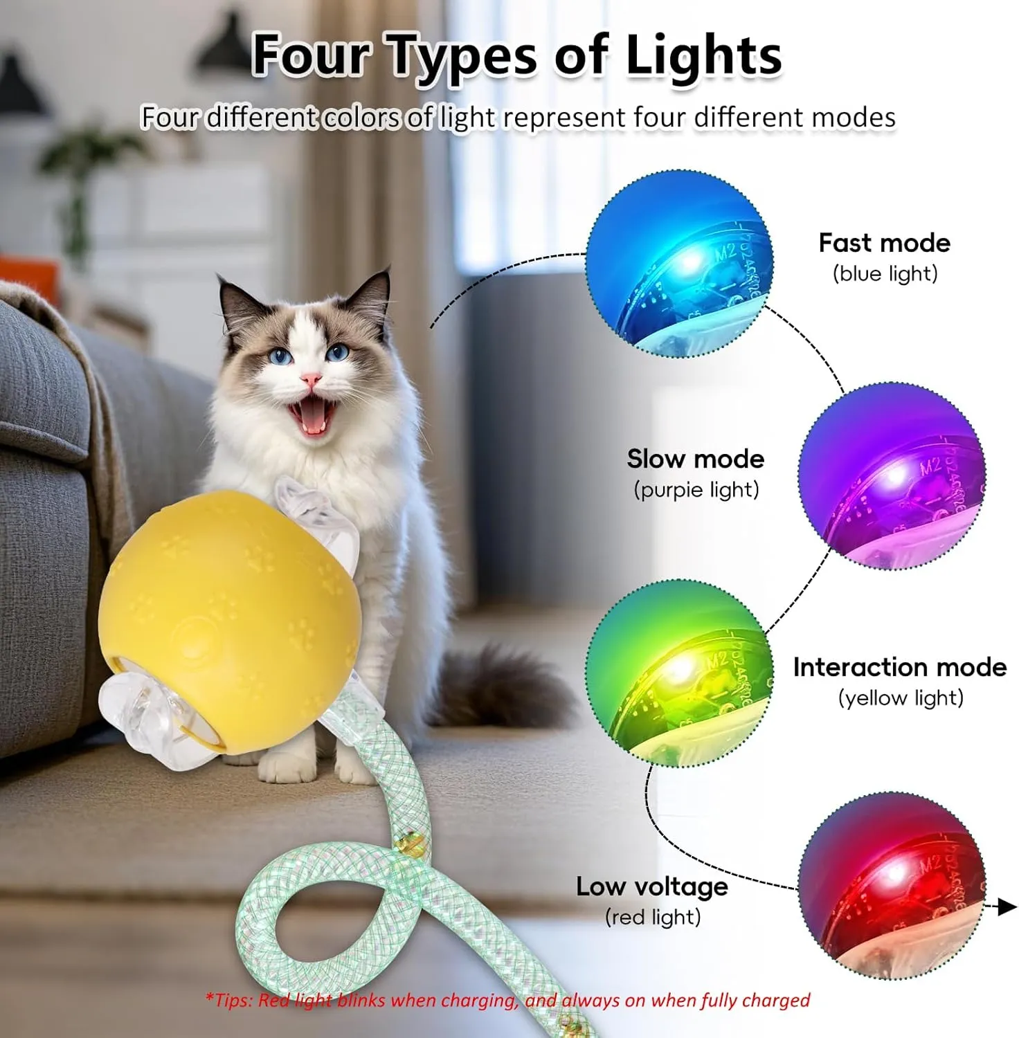 Upgraded Interactive Cat Toy, cat Toys for Indoor Cats, Automatic Kitten Ball with Mesh Elastic Tail, Moving Cat Toy for Bored Indoor Adult Cats, Motion Activated