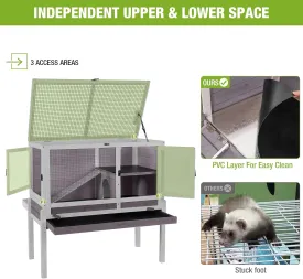 Wooden Guinea Pig Cages Indoor,Two-Story Wooden Rabbit Cage Hutch with Removable Stand and Pull Out Tray, Small Animals Cage Habitat with Ramp and Wire Mesh(Grey&Purple)