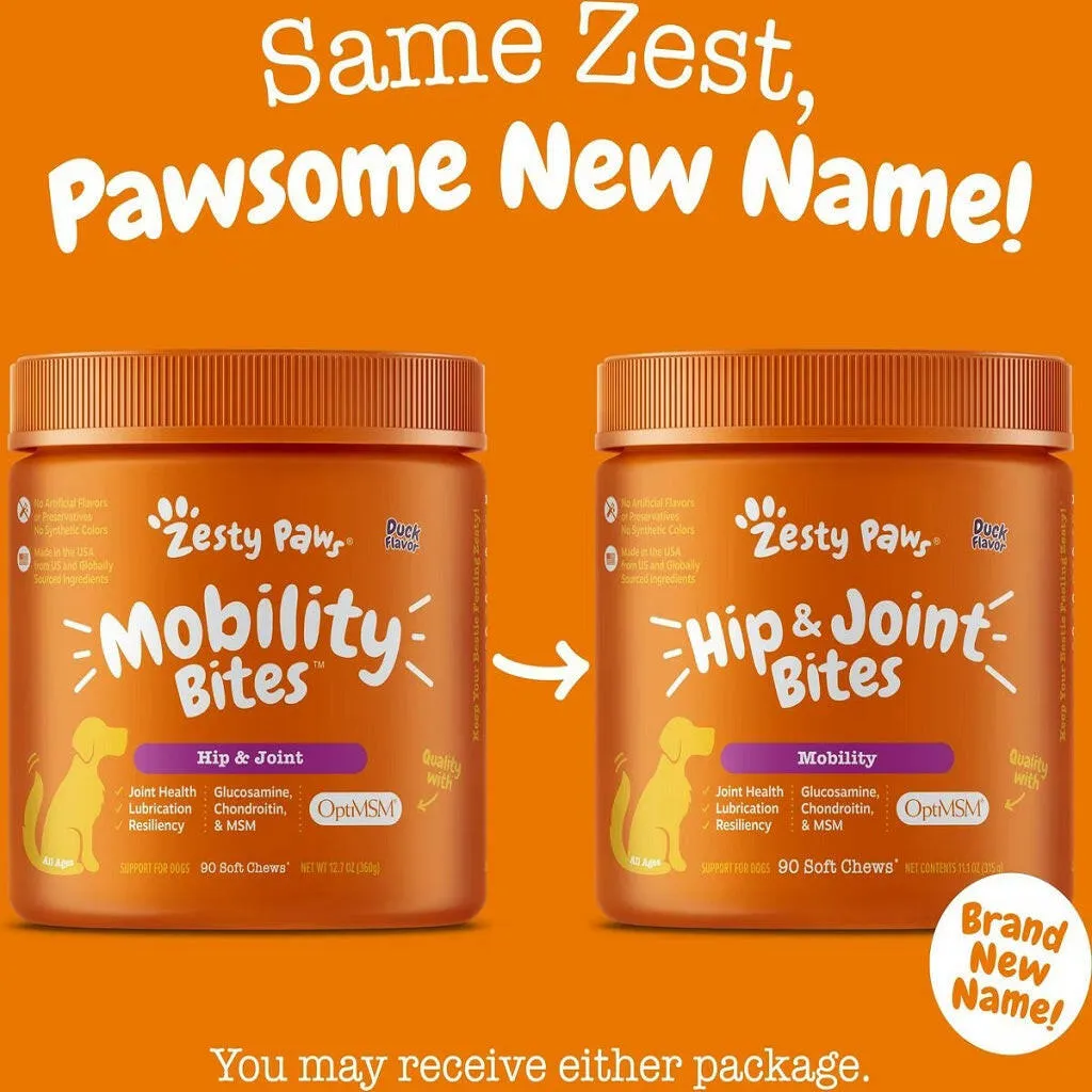 Zesty Paws Hip & Joint Mobility Bites Duck Flavored Chews for Dogs (90 ct)