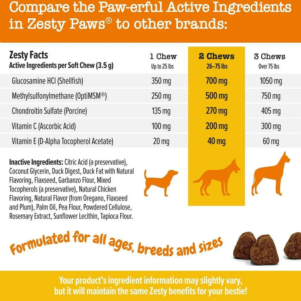 Zesty Paws Hip & Joint Mobility Bites Duck Flavored Chews for Dogs (90 ct)